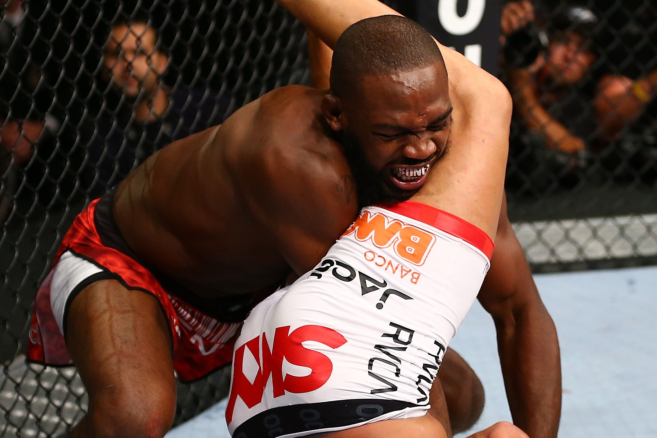 TORONTO, CANADA - SEPTEMBER 22: (R-L) Vitor Belfort attempts an arm bar submission against Jon 'Bones' Jones during their light heavyweight championship bout at UFC 152 inside Air Canada Centre on September 22, 2012 in Toronto, Ontario, Canada. (Photo
