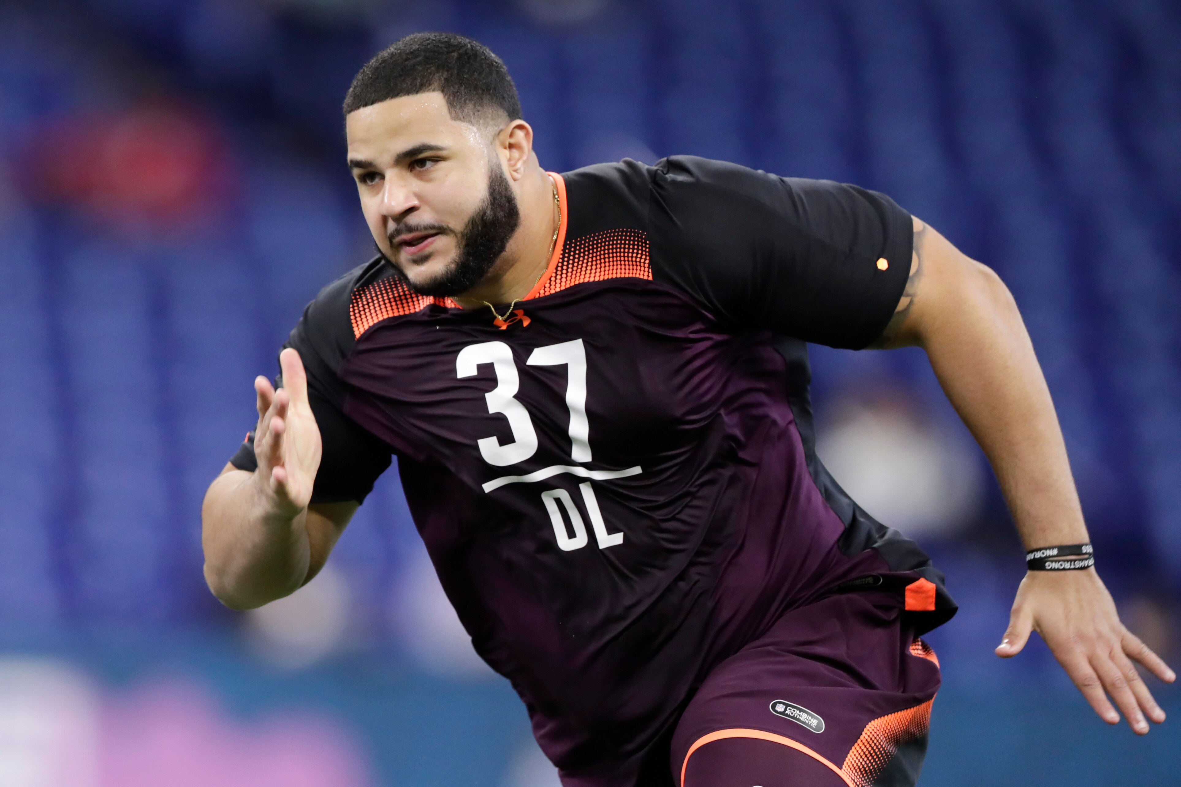 Texas A&M center Erik McCoy at the NFL Scouting Combine in Indianapolis.
