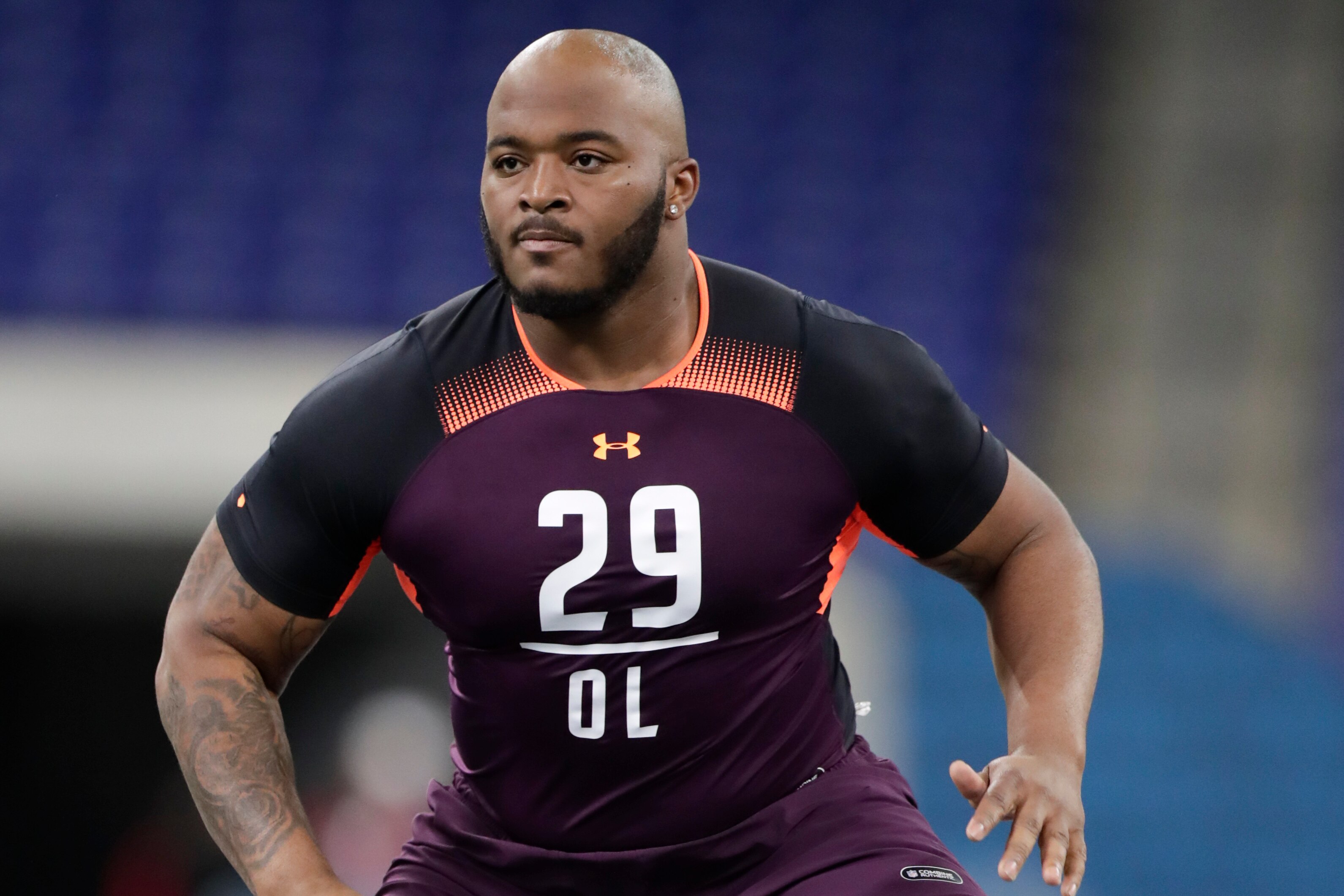 Mississippi State center Elgton Jenkins at the NFL Scouting Combine in Indianapolis.