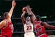 CHICAGO, IL - APRIL 27: Michael Jordan #23 of the Chicago Bulls shoots the ball against the Washington Bullets on April 27, 1997 during Game One of the NBA Eastern Conference First Round at the United Center in Chicago, Illinois. NOTE TO USER: User expre
