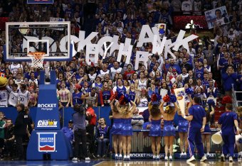 LAWRENCE, KANSAS - FEBRUARY 25:  Kansas Jayhawks fans cheer during the game against the Kansas State Wildcats at Allen Fieldhouse on February 25, 2019 in Lawrence, Kansas. (Photo by Jamie Squire/Getty Images)