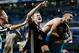 MADRID, SPAIN - MARCH 5: (L-R) Dani de Wit of Ajax, Matthijs de Ligt of Ajax, Dusan Tadic of Ajax, Andre Onana of Ajax, celebrates the victory after the game during the UEFA Champions League match between Real Madrid v Ajax at the Santiago Bernabeu on Ma