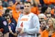 SYRACUSE, NY - FEBRUARY 23: Rob Gronkowski of the New England Patriots looks on prior to the game between the Duke Blue Devils and the Syracuse Orange at the Carrier Dome on February 23, 2019 in Syracuse, New York. Duke defeated Syracuse 75-65. (Photo by