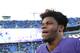 BALTIMORE, MARYLAND - JANUARY 06: Quarterback Lamar Jackson #8 of the Baltimore Ravens looks on after losing to the Los Angeles Chargers during the AFC Wild Card Playoff game at M&T Bank Stadium on January 06, 2019 in Baltimore, Maryland. (Photo by Patric