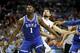 CHARLOTTE, NORTH CAROLINA - MARCH 15: Zion Williamson #1 of the Duke Blue Devils waits for a rebound with Luke Maye #32 of the North Carolina Tar Heels during their game in the semifinals of the 2019 Men's ACC Basketball Tournament at Spectrum Center on M