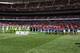 MADRID, SPAIN - MARCH 17: Players of Atletico de Madrid and Barcelona gesture prior to the Liga Iberdrola match between Atletico de Madrid and Barcelona at Wanda Metropolitano on March 17, 2019 in Madrid, Spain. (Photo by TF-Images/Getty Images)