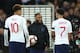 LONDON, ENGLAND - MARCH 22: Raheem Sterling of England walks off with the match ball as he speaks to Dele Alli and Jadon Sancho during the 2020 UEFA European Championships group A qualifying match between England and Czech Republic at Wembley Stadium on M