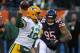 Chicago, IL - Dec. 16: Aaron Rodgers # 12 of the Green Bay Packers is sued by Roy Robertson-Harris # 95 of the Chicago Bears at Soldier Field on December 16, 2018 in Chicago, Illinois. The Bears defeated the Packers 24-17. (Photo by Jonathan Daniel /