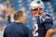 FOXBORO, MA - AUGUST 31: Bill Belichick of the New England Patriots and Tom Brady (# 12) discuss a pre-season game with the New York Giants at Gillette Stadium on August 31, 2017 in Foxboro, Massachusetts. (Photo by Jim Rogash / Getty Images)