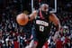 HOUSTON, TX - DECEMBER 31: James Harden #13 of the Houston Rockets drives to the basket against the Los Angeles Lakers on December 31, 2017 at the Toyota Center in Houston, Texas. NOTE TO USER: User expressly acknowledges and agrees that, by downloading a
