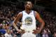 MINNEAPOLIS, MN - MARCH 29: Kevin Durant #35 of the Golden State Warriors looks on during the game against the Minnesota Timberwolves on March 29, 2019 at Target Center in Minneapolis, Minnesota. NOTE TO USER: User expressly acknowledges and agrees that, 