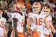 SANTA CLARA, CA - JANUARY 07: Justyn Ross #8 and Trevor Lawrence #16 of the Clemson Tigers react against the Alabama Crimson Tide in the CFP National Championship presented by AT&T at Levi's Stadium on January 7, 2019 in Santa Clara, California. (Photo