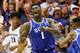 LAHAINA, HI - NOVEMBER 21: Zion Williamson #1 of the Duke Blue Devils clinches his fist and lets out a yell after funking the ball during the second half of the game against the Gonzaga Bulldogs at the Lahaina Civic Center on November 21, 2018 in Lahaina,