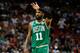 MIAMI, FLORIDA - APRIL 03: Kyrie Irving #11 of the Boston Celtics in action against the Miami Heat at American Airlines Arena on April 03, 2019 in Miami, Florida. NOTE TO USER: User expressly acknowledges and agrees that, by downloading and or using this