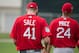 FORT MYERS, FL- FEBRUARY 14: Chris Sale #41 and David Price #24 of the Boston Red Sox take the field during the first official day of workouts for pitchers and catchers on February 14, 2017 at jetBlue Park in Fort Myers, Florida. (Photo by Michael Ivin