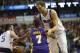 DALLAS, TX - FEBRUARY 10: Dirk Nowitzki #41 of the Dallas Mavericks sets a screen on Isaiah Thomas #7 of the Los Angeles Lakers in the second half at American Airlines Center on February 10, 2018 in Dallas, Texas. The Mavericks won 130-123. (Photo by Ron