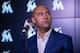 MIAMI, FL - OCTOBER 22: (L-R) Chief Executive Officer Derek Jeter of the Miami Marlins speaks with members of the media to announce the signing of the Mesa brothers at Marlins Park on October 22, 2018 in Miami, Florida. (Photo by Mark Brown/Getty Images)