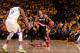 OAKLAND, CA - MAY 14: CJ McCollum #3 of the Portland Trail Blazers handles the ball against the Golden State Warriors during Game One of the 2019 Western Conference Finals of the NBA Playoffs at the ORACLE Arena on May 14, 2019 in Oakland, California. NO