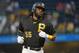 PITTSBURGH, PA - SEPTEMBER 21: Josh Bell #55 of the Pittsburgh Pirates rounds the bases after hitting a solo home run in the first inning during the game against the Milwaukee Brewers at PNC Park on September 21, 2018 in Pittsburgh, Pennsylvania. (Photo b