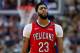 DALLAS, TEXAS - MARCH 18: Anthony Davis #23 of the New Orleans Pelicans walks off the court against the Dallas Mavericks in the first half at American Airlines Center on March 18, 2019 in Dallas, Texas. NOTE TO USER: User expressly acknowledges and agrees