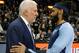 SAN ANTONIO, TX - JANUARY 5: Gregg Popovich head coach of the San Antonio Spurs talks with Mike Conley #11 of the Memphis Grizzlies after an NBA game held January 5, 2019 at the AT&T Center in San Antonio, Texas. The Spurs won 108-88. NOTE TO USER: User e