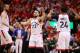 TORONTO, ONTARIO - MAY 21: Fred VanVleet #23 of the Toronto Raptors high fives teammates during the second half against the Milwaukee Bucks in game four of the NBA Eastern Conference Finals at Scotiabank Arena on May 21, 2019 in Toronto, Canada. NOTE TO U