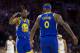PHILADELPHIA, PA - MARCH 02: Kevin Durant #35 and DeMarcus Cousins #0 of the Golden State Warriors react against the Philadelphia 76ers at the Wells Fargo Center on March 2, 2019 in Philadelphia, Pennsylvania. The Warriors defeated the 76ers 120-117. NOTE