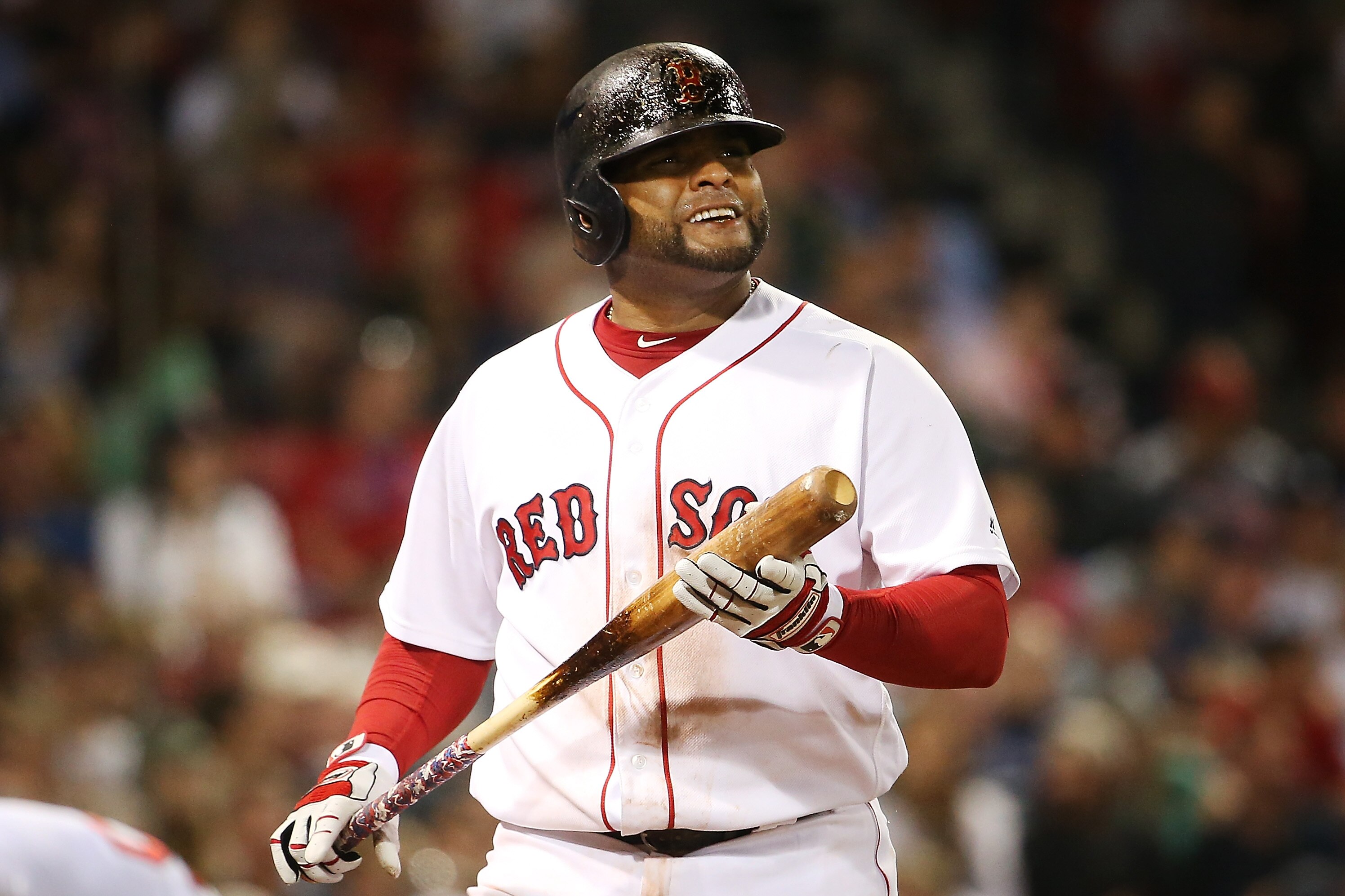 BOSTON, MA - JUNE 09: Pablo Sandoval #48 of the Boston Red Sox reacts in the seventh inning of a game against the Detroit Tigers at Fenway Park on June 9, 2017 in Boston, Massachusetts. (Photo by Adam Glanzman/Getty Images)
