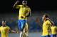 Brazil's Lincoln (C) celebrates with teammates after scoring against Argentina during their South American U-20 football match at El Teniente stadium in Rancagua, Chile on February 10, 2019. (Photo by CLAUDIO REYES / AFP) (Photo credit should read
