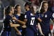 CARY, NC - OCTOBER 04: Tobin Heath #17 celebrates with teammate Alex Morgan #13 of USA after scoring a goal against Mexico during the Group A - CONCACAF Women's Championship at WakeMed Soccer Park on October 4, 2018 in Cary, North Carolina. (Photo by S