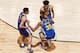 TORONTO, CANADA - JUNE 10: Klay Thompson #11 and Quinn Cook #4 help up Kevin Durant #35 of the Golden State Warriors after sustaining an injury during Game Five of the NBA Finals against the Toronto Raptors on June 10, 2019 at Scotiabank Arena in Toronto,