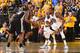 OAKLAND, CA - MAY 14: Kevin Durant #35 of the Golden State Warriors plays defense against Kawhi Leonard #2 of the San Antonio Spurs in Game One of the Western Conference Finals during the 2017 NBA Playoffs on May 14, 2017 at ORACLE Arena in Oakland, Cali