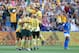 MONTPELLIER, FRANCE - JUNE 13: Chloe Logarzo of Australia celebrates with teammates after scoring her team's second goal during the 2019 FIFA Women's World Cup France group C match between Australia and Brazil at Stade de la Mosson on June 13, 2019 in Mon