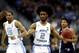 KANSAS CITY, MISSOURI - MARCH 29: Coby White #2 of the North Carolina Tar Heels handles the ball against the Auburn Tigers during the 2019 NCAA Basketball Tournament Midwest Regional at Sprint Center on March 29, 2019 in Kansas City, Missouri. (Photo by J