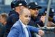 NEW YORK, NY - OCTOBER 09: (NEW YORK DAILIES OUT) General Manager Brian Cashman and Manager Aaron Boone #17 of the New York Yankees during batting practice before Game Four of the American League Division Series against the Boston Red Sox at Yankee Sta