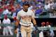 ARLINGTON, TEXAS - JUNE 18: Oscar Mercado #35 of the Cleveland Indians celebrates after scoring on a two-RBI single hot by Jason Kipnis #22 of the Cleveland Indians in top of the fourth inning against the Texas Rangers at Globe Life Park in Arlington on J