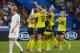 PARIS, FRANCE - JUNE 24: Stina Blackstenius of Sweden celebrates after scoring her team's first goal with her teammates during the 2019 FIFA Women's World Cup France Round Of 16 match between Sweden and Canada at Parc des Princes on June 24, 2019 in Paris