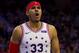 PHILADELPHIA, PA - MAY 09: Tobias Harris #33 of the Philadelphia 76ers reacts against the Toronto Raptors in Game Six of the Eastern Conference Semifinals at the Wells Fargo Center on May 9, 2019 in Philadelphia, Pennsylvania. The 76ers defeated the Rapto