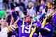 RUTHERFORD DO LESTE, NJ - 21 DE OUTUBRO: Os elogios de um fã de Minnesota Vikings em sua equipe contra o New York Jets no estádio de MetLife o 21 de outubro de 2018 em East Rutherford, New-jersey. Os Vikings derrotaram os Jets 37-17. (Foto de Steven Ryan / Getty Images)