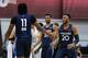 LAS VEGAS, NEVADA - JULY 10: Naz Reid #11 of the Minnesota Timberwolves celebrates with Josh Okogie #20 after a basket against the Miami Heat during the 2019 Summer League at the Cox Pavilion on July 10, 2019 in Las Vegas, Nevada. NOTE TO USER: User expre