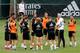 MONTREAL, QC - JULY 16: Head coach Zinedine Zidane of Real Madrid speaks with Gareth Bale of Real Madrid, Sergio Ramos of Real Madrid, Eden Hazard of Real Madrid, Isco Alarcon of Real Madrid and Raphael Varane of Real Madrid during the pre-season training
