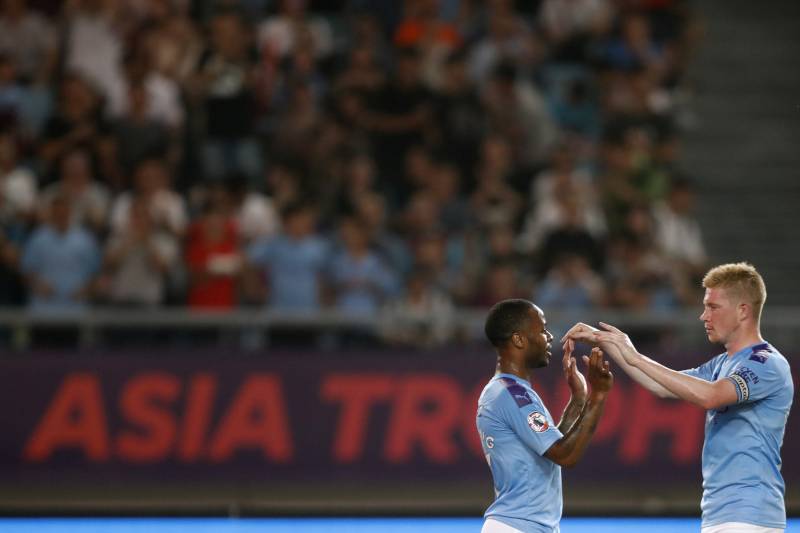 NANJING, CHINA - JULY 17: Raheem Sterling of Manchester City celebrates after scoring his team's goal during Premier League Asia Trophy - West Ham United v Manchester City on July 17, 2019 in Nanjing, China.(Photo by Fred Lee/Getty Images for Premier Leag