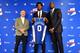 CAMDEN, NJ - JULY 12: Josh Richardson #0 of the Philadelphia 76ers, Josh Harris, and Elton Brand pose for a photo at a press conference on July 12, 2019 at the Philadelphia 76ers Training Complex in Camden, New Jersey. NOTE TO USER: User expressly acknowl