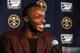 DENVER, CO - JULY 11: Jerami Grant #9 of the Denver Nuggets is introduced during a press conference on July 11, 2019 at the Pepsi Center in Denver, Colorado. NOTE TO USER: User expressly acknowledges and agrees that, by downloading and/or using this photo