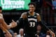 MIAMI, FL - DECEMBER 30: Robert Covington #33 of the Minnesota Timberwolves celebrates with Josh Okogie #20 against the Miami Heat at American Airlines Arena on December 30, 2018 in Miami, Florida. NOTE TO USER: User expressly acknowledges and agrees tha