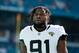 MIAMI, FL - DECEMBER 23: Yannick Ngakoue #91 of the Jacksonville Jaguars looks on against the Miami Dolphins at Hard Rock Stadium on December 23, 2018 in Miami, Florida. (Photo by Michael Reaves/Getty Images)