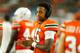 MIAMI GARDENS, FL - NOVEMBER 24: Jarren Williams #15 of the Miami Hurricanes looks on against the Pittsburgh Panthers at Hard Rock Stadium on November 24, 2018 in Miami Gardens, Florida. (Photo by Michael Reaves/Getty Images)
