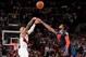 PORTLAND, OR - APRIL 23: Damian Lillard #0 of the Portland Trail Blazers shoots the three point basket over Paul George #13 of the Oklahoma City Thunder to win the game as time expires during Game Five of Round One of the 2019 NBA Playoffs on April 23, 20