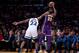 LOS ANGELES, CA - NOVEMBER 07: LeBron James #23 of the Los Angeles Lakers shoots a jumper over Andrew Wiggins #22 of the Minnesota Timberwolves during a 114-110 Lakers win at Staples Center on November 7, 2018 in Los Angeles, California. NOTE TO USER: U