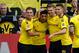 DORTMUND, GERMANY - AUGUST 17: Jadon Sancho of Borussia Dortmund celebrates after scoring his team's second goal with team mates during the Bundesliga match between Borussia Dortmund and FC Augsburg at Signal Iduna Park on August 17, 2019 in Dortmund, Ger